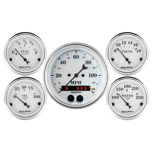 Old Tyme White Gauge Kit w/GPS Speedo - AutoMeter | Evolution Auto Retroworks