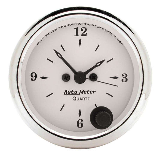 Old Tyme White 2 1/16in Quartz Clock - AutoMeter | Evolution Auto Retroworks