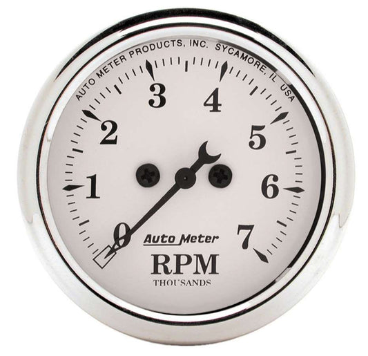 Old Tyme White 2 1/16in Tach 7000 RPM Elec. - AutoMeter | Evolution Auto Retroworks