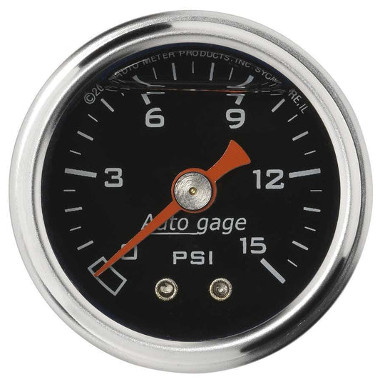1 - 1/2in Pressure Gauge - 0 - 15psi - Black Face - AutoMeter | Evolution Auto Retroworks