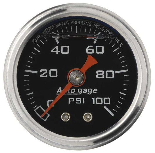 1 - 1/2in Pressure Gauge - 0 - 100psi - Black Face - AutoMeter | Evolution Auto Retroworks