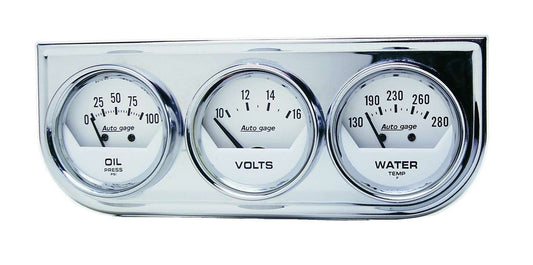 2 - 1/16in Oil/Volt/Water Chrm Short Sweep Console - AutoMeter | Evolution Auto Retroworks