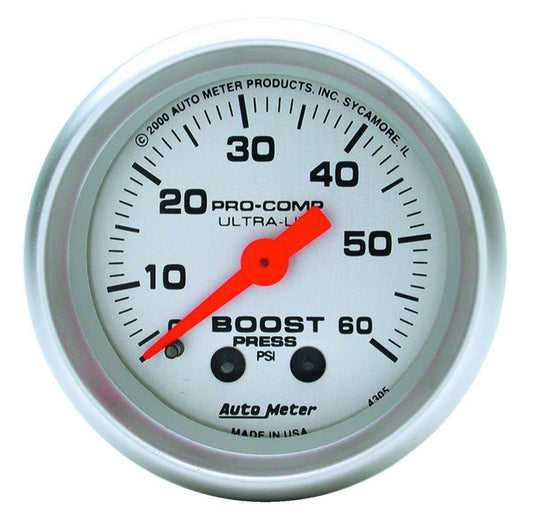 2 - 1/16in U/L Boost Gauge 0 - 60psi - AutoMeter | Evolution Auto Retroworks