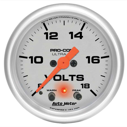 2 - 1/16in U/L Volt Gauge w/Peak & Warning - AutoMeter | Evolution Auto Retroworks
