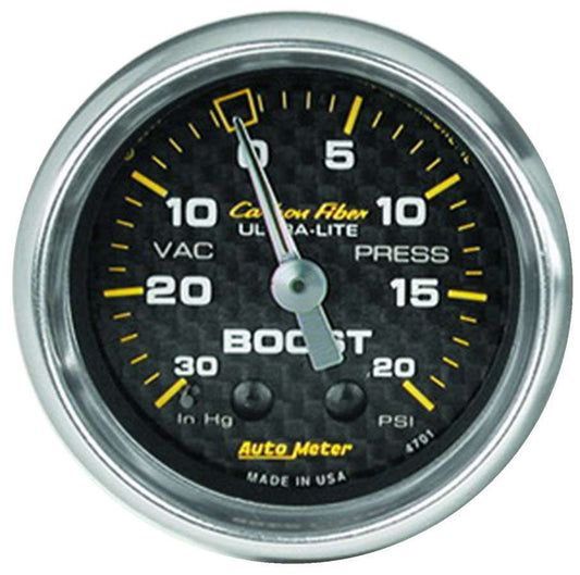 2 - 1/16in C/F Boost Gauge 30in HG/20psi - AutoMeter | Evolution Auto Retroworks
