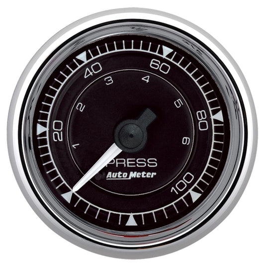2/16 Chrono Chrome Gauge Pressure 0 - 100PSI - AutoMeter | Evolution Auto Retroworks