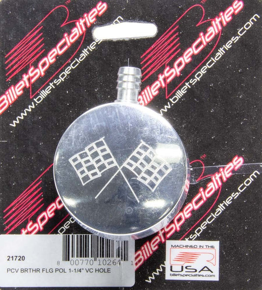 Polished PCV Breather Cross - Flags Logo - Billet Specialties | Evolution Auto Retroworks