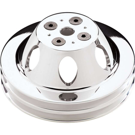 Polished SBC 2 Groove Upper Pulley - Billet Specialties | Evolution Auto Retroworks