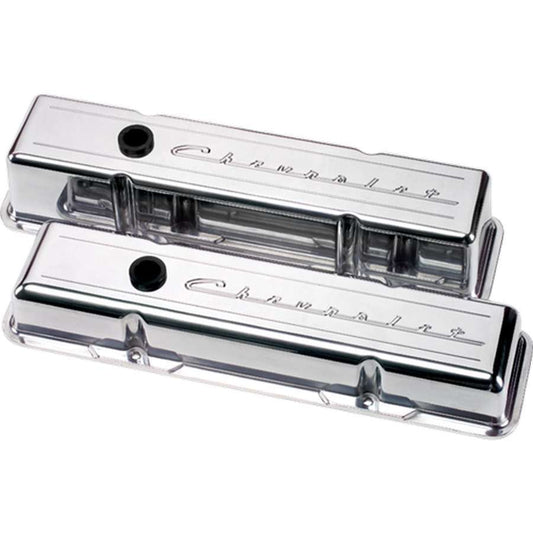 SBC Script Tall Valve Covers - Billet Specialties | Evolution Auto Retroworks