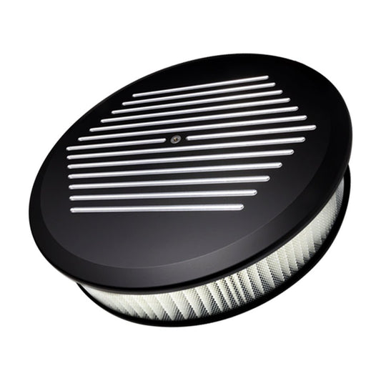 Air Cleaner 14in Round Ball Milled Black - Billet Specialties | Evolution Auto Retroworks
