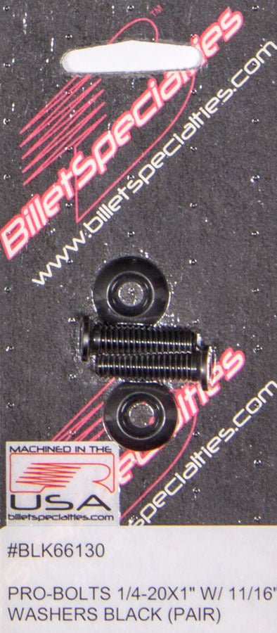 1/4 - 20 x 1in SS Bolts Black Pair - Billet Specialties | Evolution Auto Retroworks