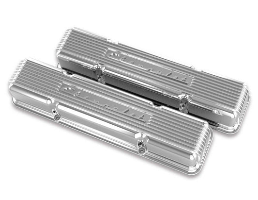 SBC Valve Covers Finned Vintage Series Polished - Holley | Evolution Auto Retroworks
