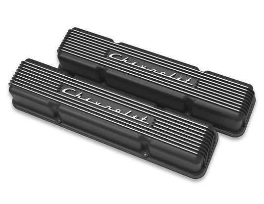 SBC Valve Covers Finned Vintage Series Black - Holley | Evolution Auto Retroworks
