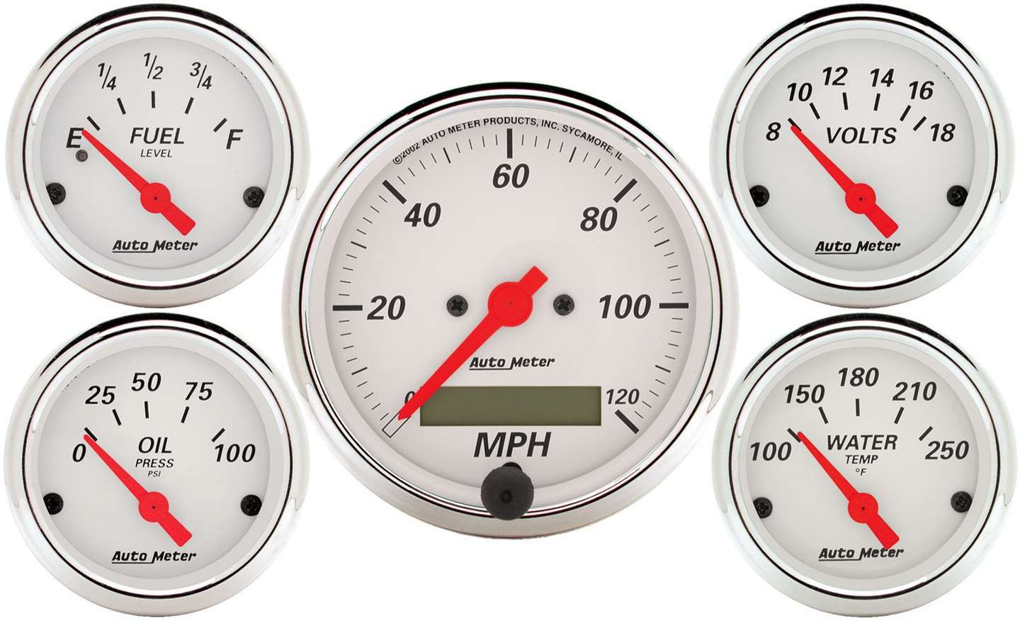Arctic White Gauge Kit W/Red Pointer - AutoMeter | Evolution Auto Retroworks