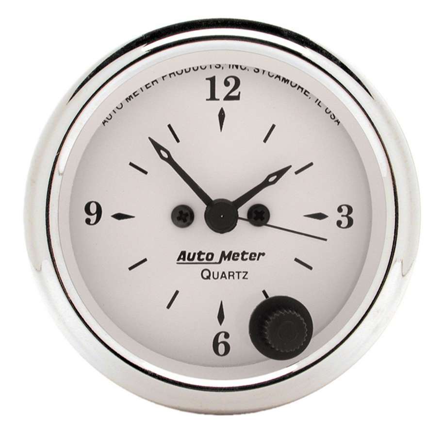 Old Tyme White 2 1/16in Quartz Clock - AutoMeter | Evolution Auto Retroworks
