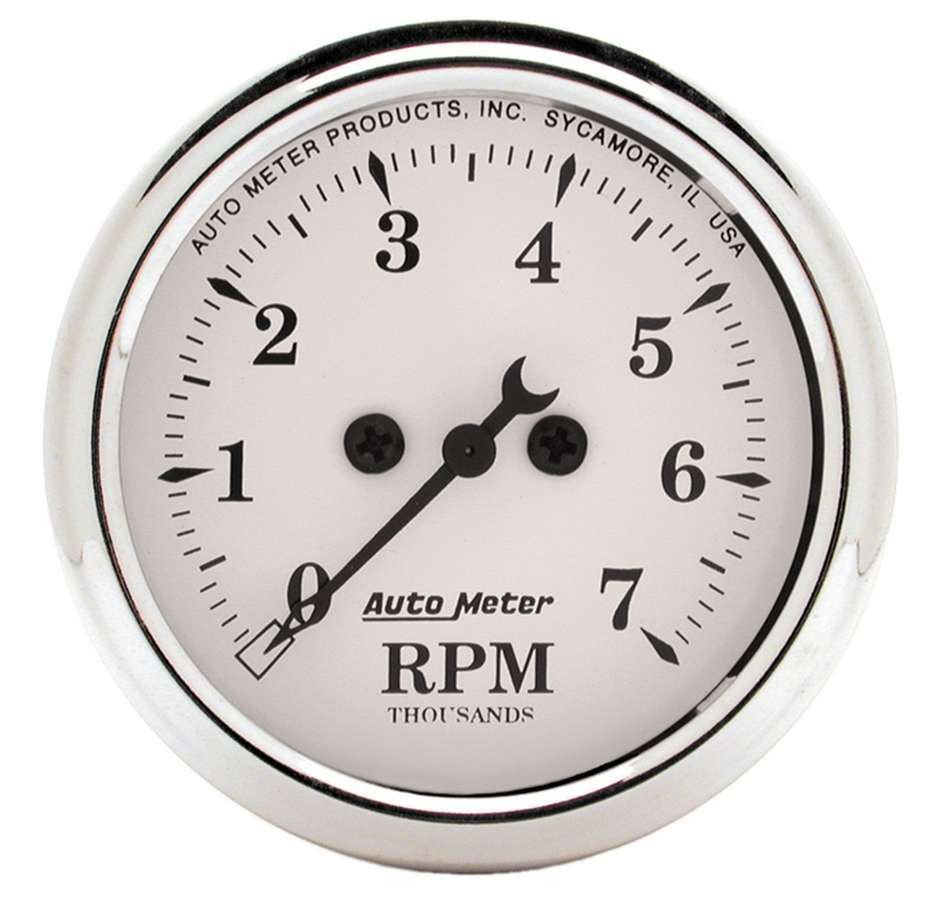 Old Tyme White 2 1/16in Tach 7000 RPM Elec. - AutoMeter | Evolution Auto Retroworks