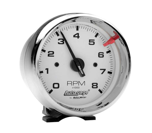3 - 3/4in White Face Tach - Chrome Cup - AutoMeter | Evolution Auto Retroworks