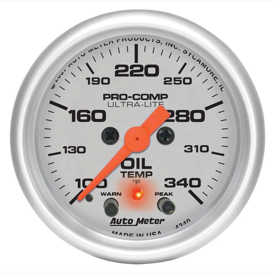 2 - 1/16in U/L Oil Temp Gauge w/Peak & Warning - AutoMeter | Evolution Auto Retroworks