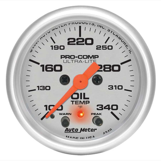 2 - 1/16in U/L Oil Temp Gauge w/Peak & Warning - AutoMeter | Evolution Auto Retroworks
