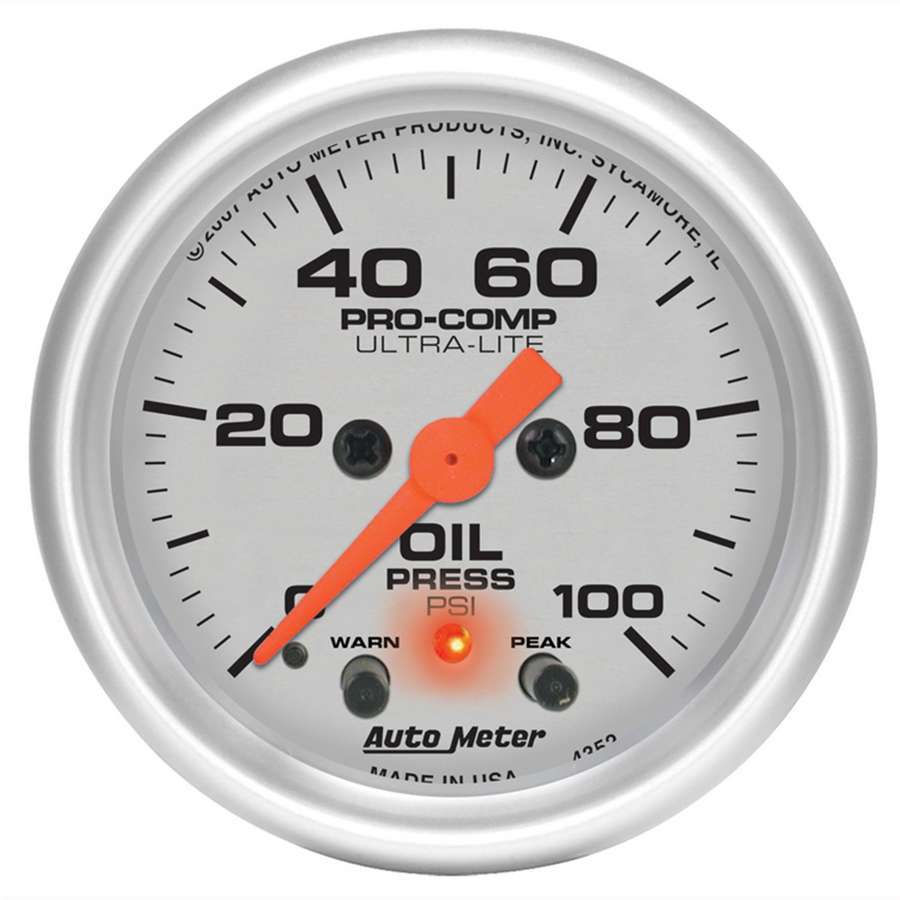 2 - 1/16in U/L Oil Press. Gauge w/Peak & Warning - AutoMeter | Evolution Auto Retroworks