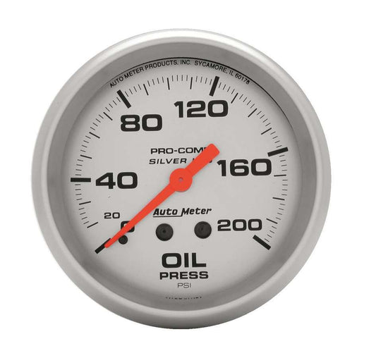 Pro Comp 2 - 5/8in Silver Liq - Fill Oil 0 - 200 PSI - AutoMeter | Evolution Auto Retroworks