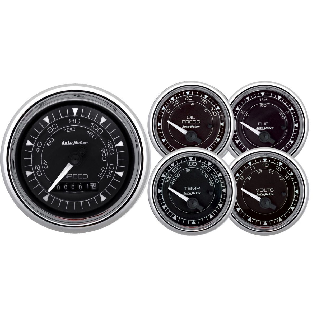 2/16 Chrono Chrome Gauge 5 - Piece Gauge Kit - AutoMeter | Evolution Auto Retroworks