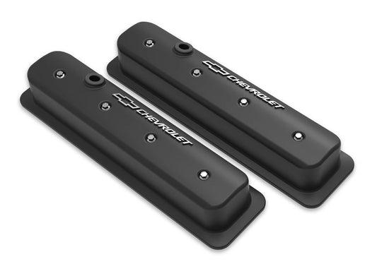 SBC Muscle Car Valve Covers w/Holes Black - Holley | Evolution Auto Retroworks