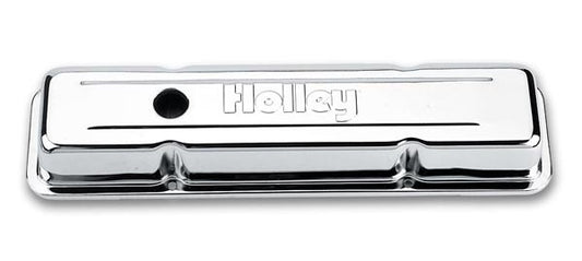 SBC Chrome Valve Covers w/Holley Logo - Short - Holley | Evolution Auto Retroworks