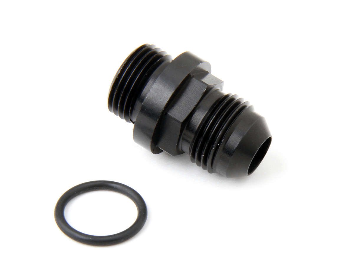 Fuel Inlet Fitting Short 8an to 8 ORB Black - Holley | Evolution Auto Retroworks