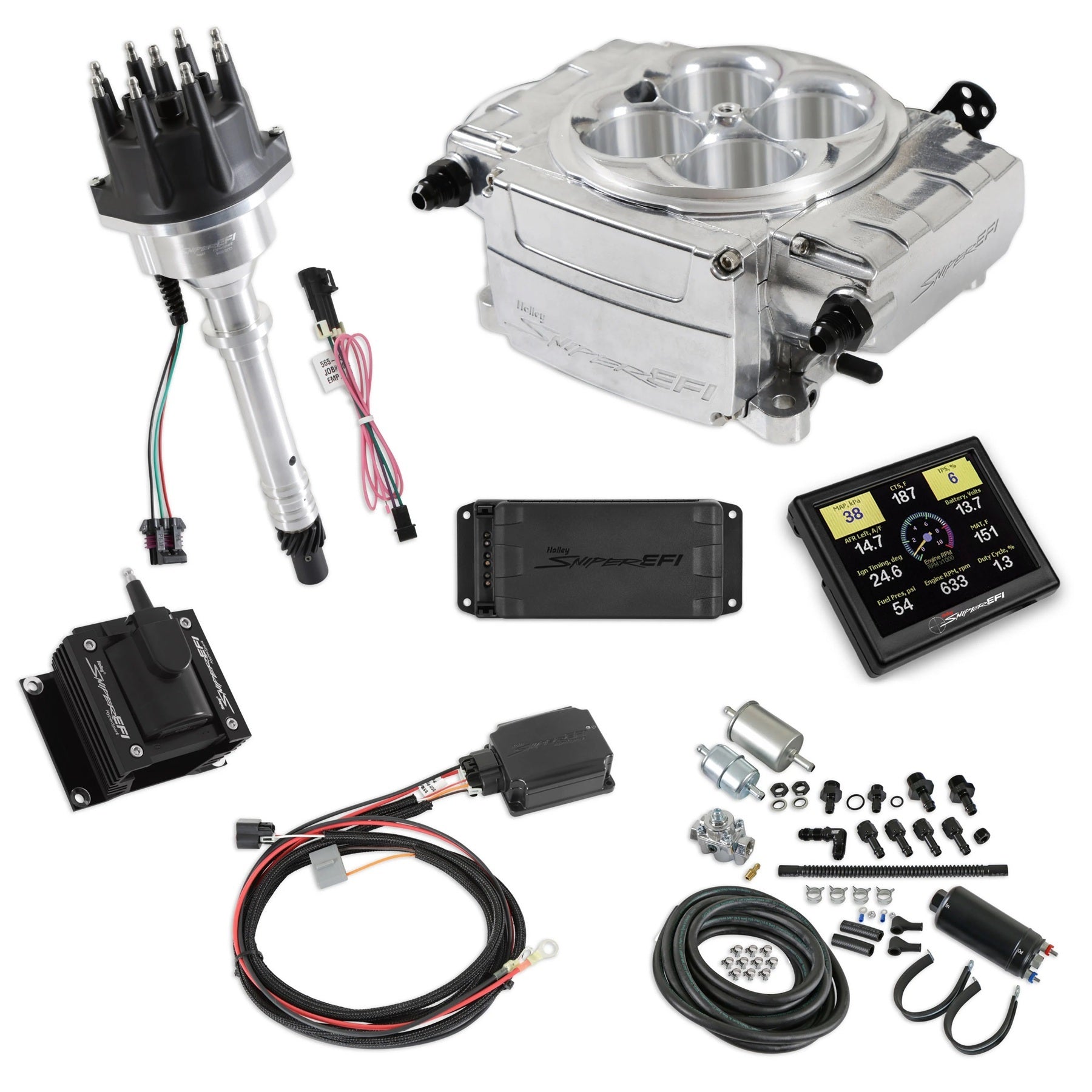 Sniper - 2 EFI Master Kit w/SBC Ignition Polished - Holley | Evolution Auto Retroworks