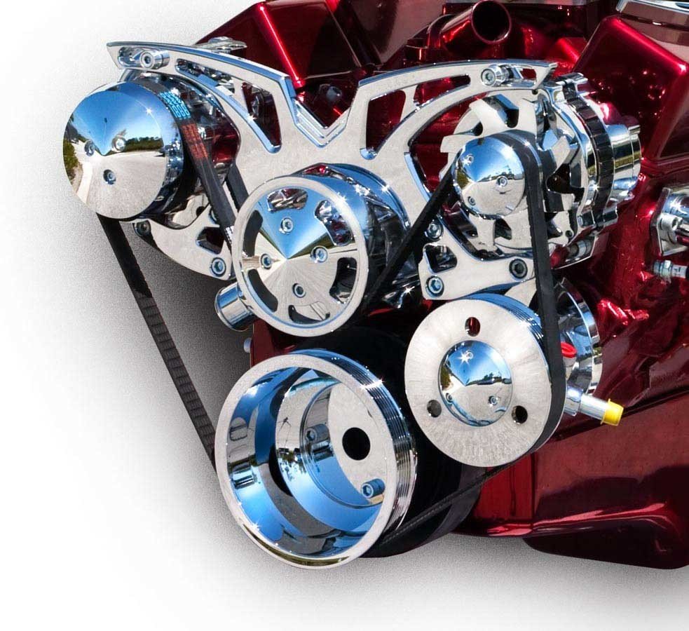 SBC Style Track Pulley Set Alt A/C with P/S - March Performance | Evolution Auto Retroworks