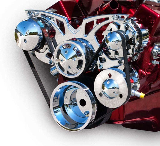 SBC Style Track Pulley Set Alt A/C with P/S - March Performance | Evolution Auto Retroworks